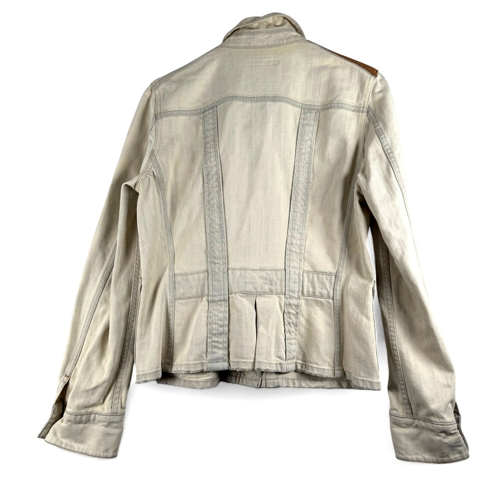 Vintage Ralph Lauren Cream Denim Jean Jacket with Brown Shoulder Patch - Picture 3 of 3